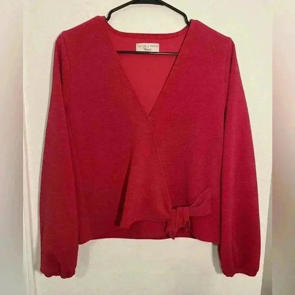 Madewell Texture and Thread Crepe Wrap Top in Crimson Womens Size Small - Picture 2 of 10